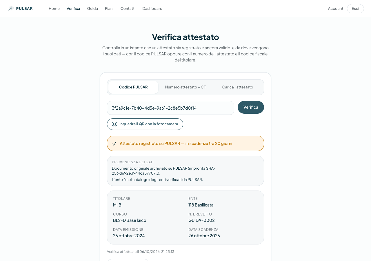 La verifica pubblica: validità e provenienza dei dati